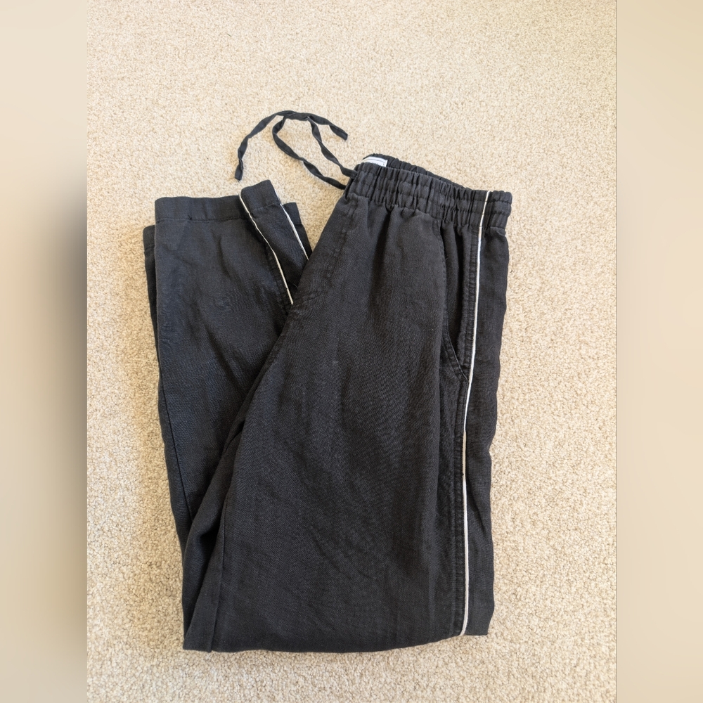Black Linen Pants with White Trim